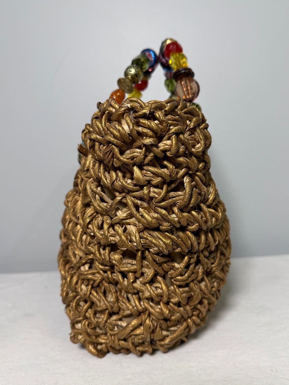 Capelli Straworld Gold Woven Top Bead-Handle Tote Bag Vintage - Picture 5 of 16